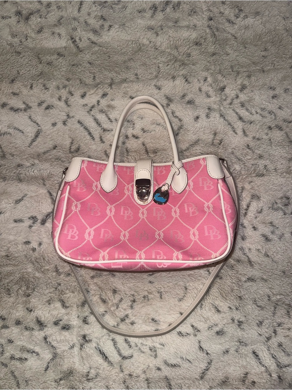 Vintage classy style Dooney & Bourke Pink Monogram Satchel Handbag with white
